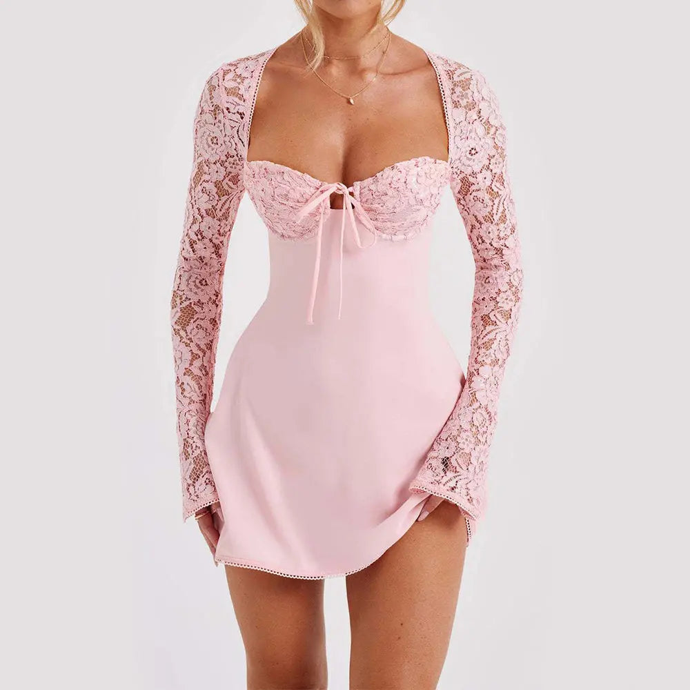 Robe à corset dentelle et manches transparentes - ComfySweet