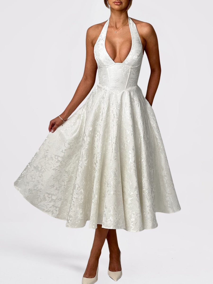 Celesta Robe Midi Baleines Jacquard Floral