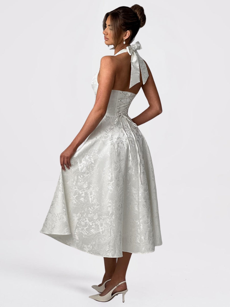 Celesta Robe Midi Baleines Jacquard Floral