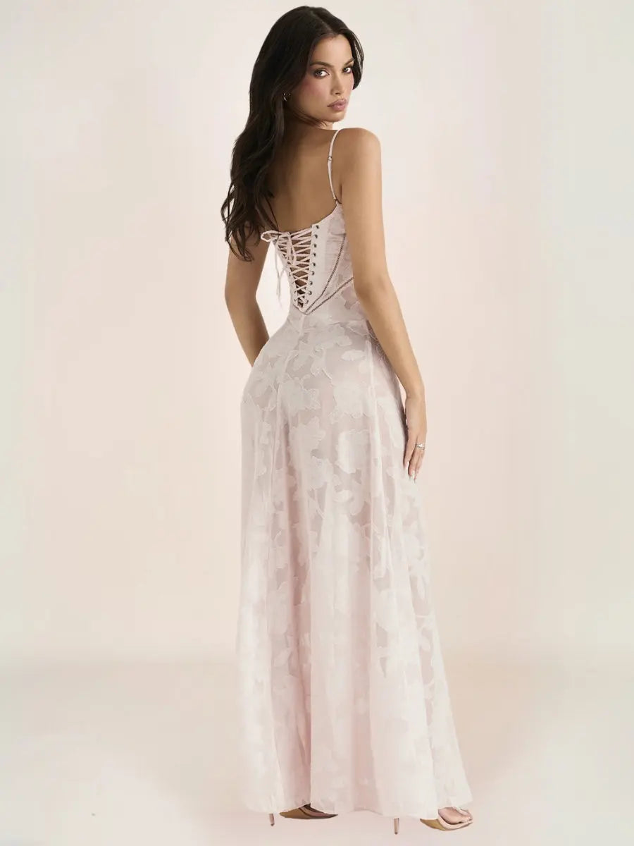 Inaya Robe Bohème Longue Corset Dos Rose - ComfySweet