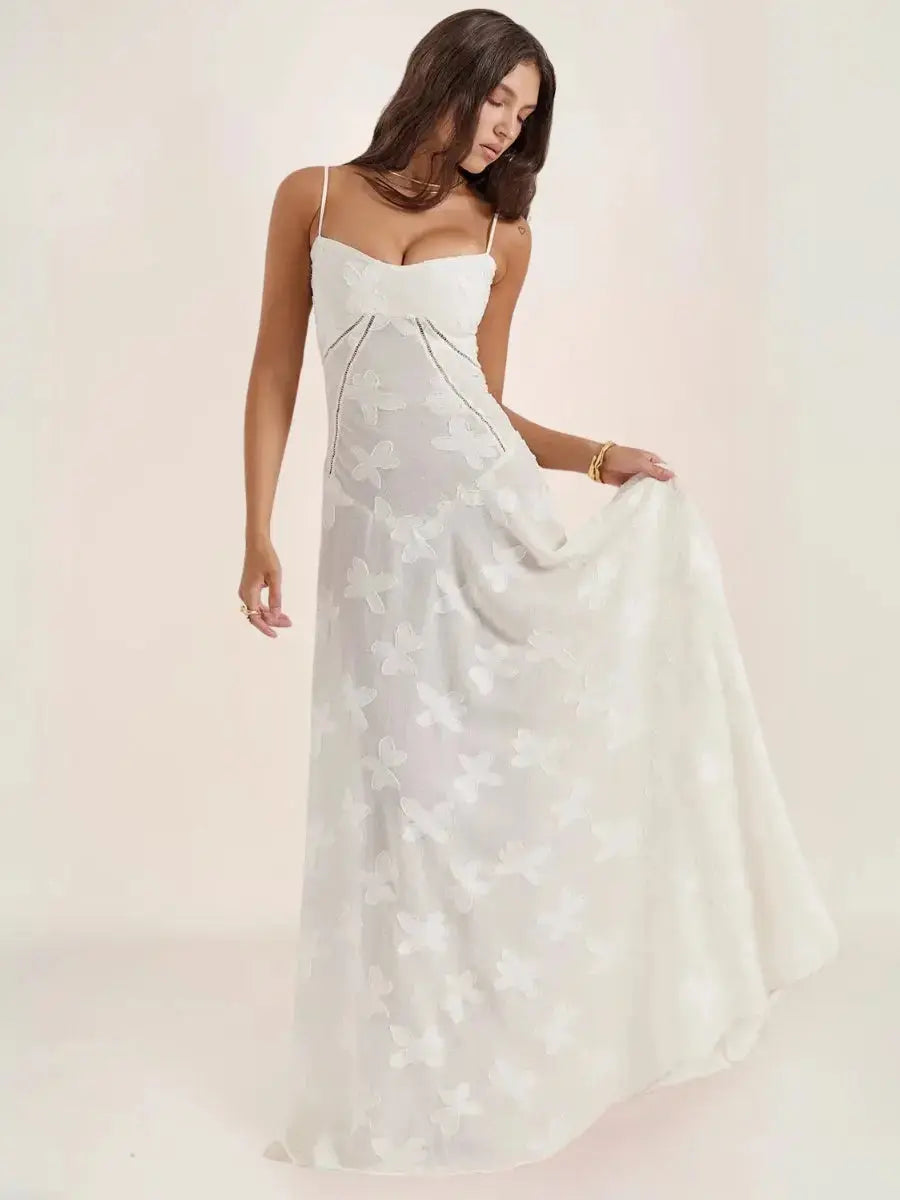 Inaya Robe Bohème Longue Corset Dos Blanche - ComfySweet