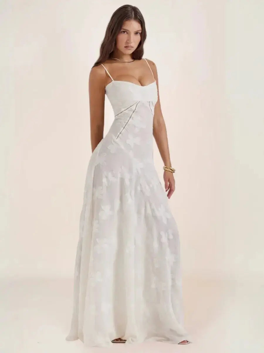 Inaya Robe Bohème Longue Corset Dos Blanche - ComfySweet