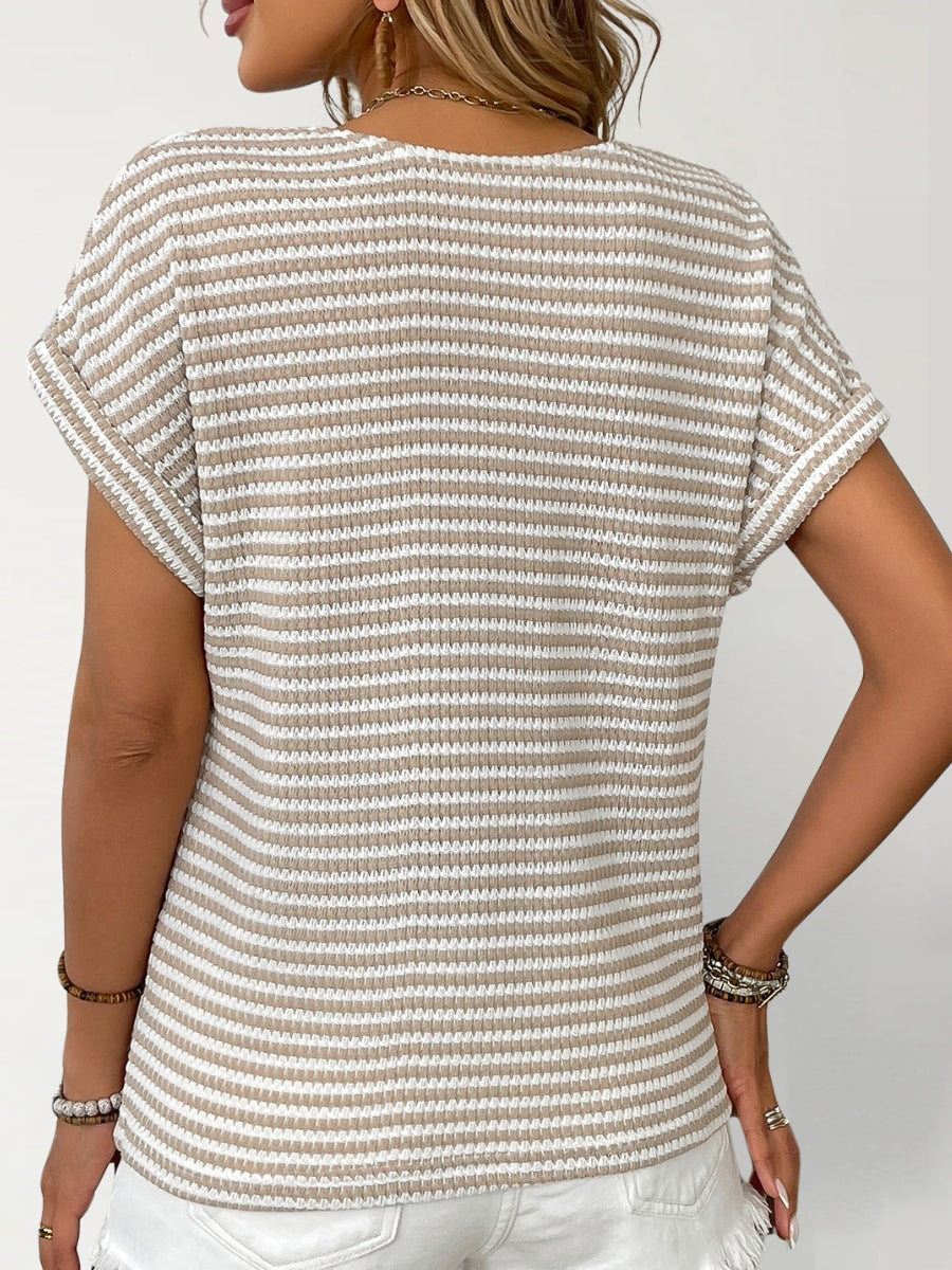 Top Rayé Maille Boutonné Col V