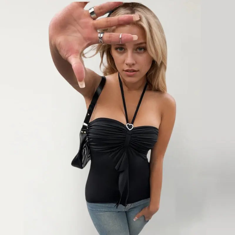 Top bustier halter pendentif cœur glamour - ComfySweet