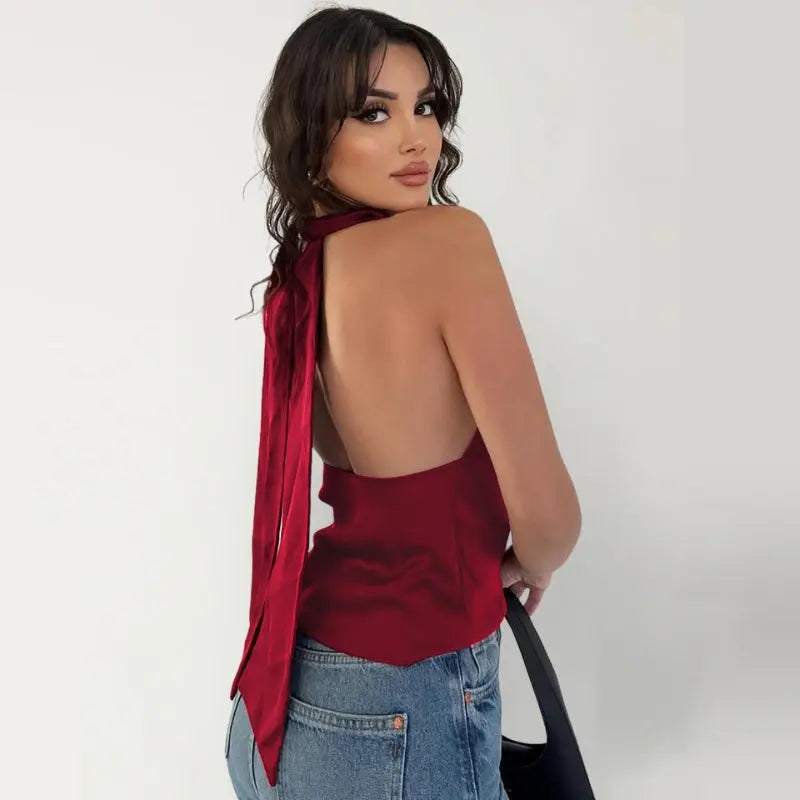 Top halter satiné dos nu glamour - ComfySweet