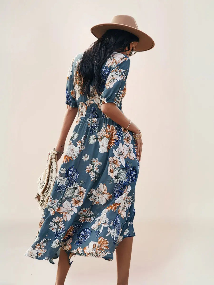 Léa Robe Midi Bohème Fleurie Décolleté - ComfySweet
