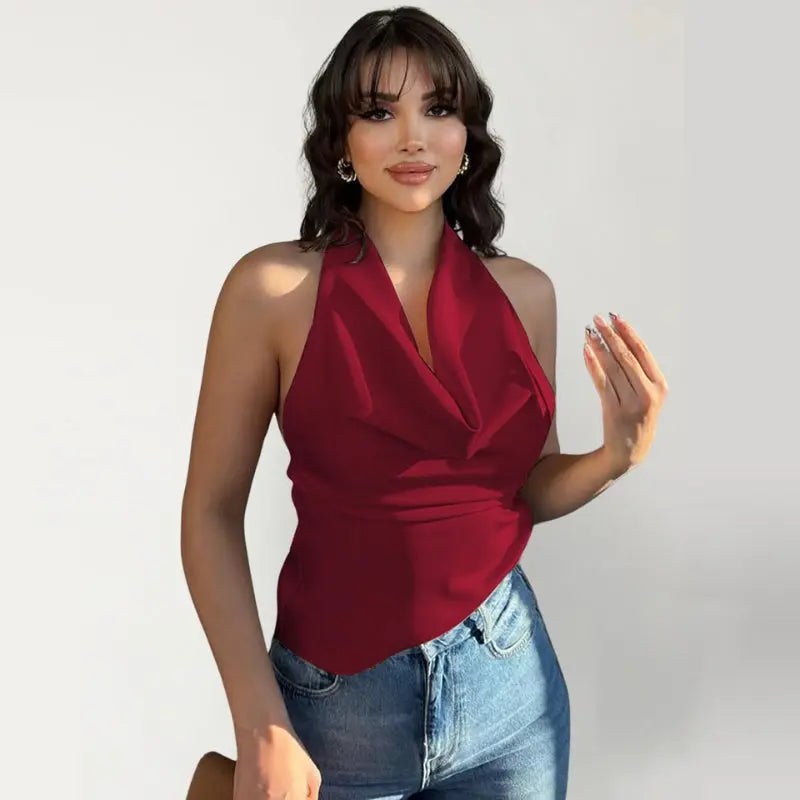 Top halter satiné dos nu glamour - ComfySweet