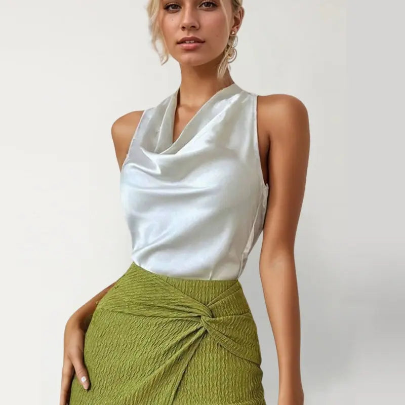 Top col bénitier au dos nœud élégant - ComfySweet