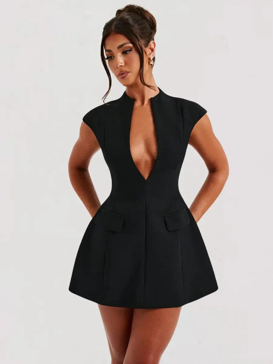Louane Robe Mini Décolletée Sensuel Noire - ComfySweet