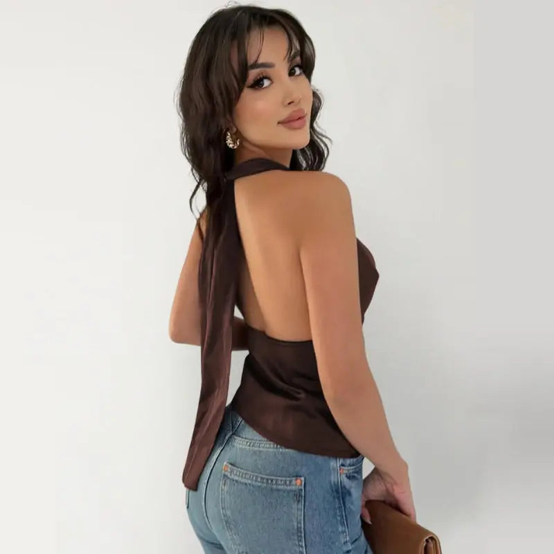 Top halter satiné dos nu glamour - ComfySweet