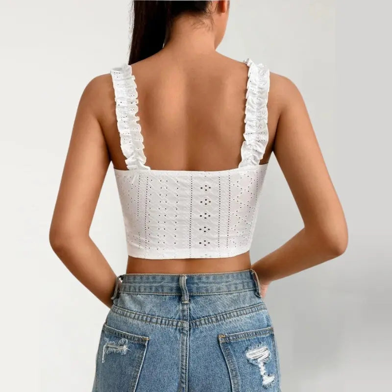 Crop top dentelle ajourée bretelles froncées bohème - ComfySweet