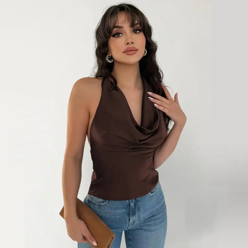 Top halter satiné dos nu glamour - ComfySweet