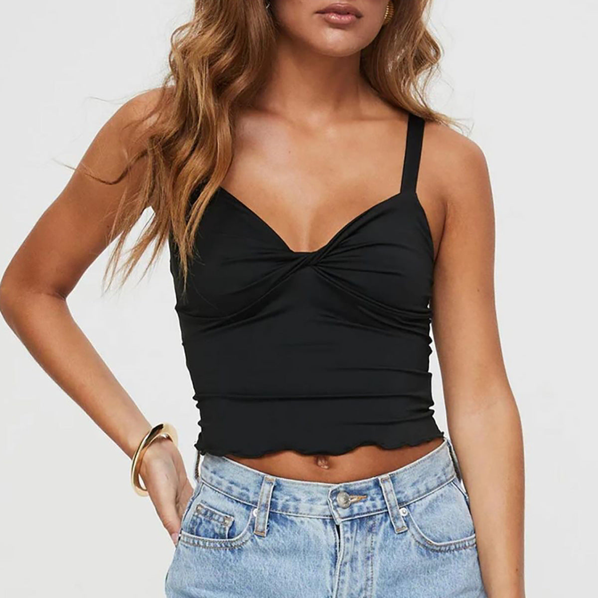 Crop top bretelles twist frontal élégant