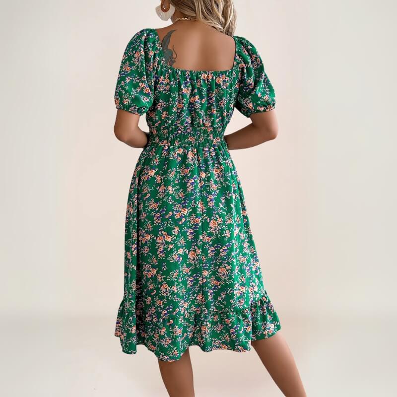 robe bohème florale émeraude à manches bouffantes