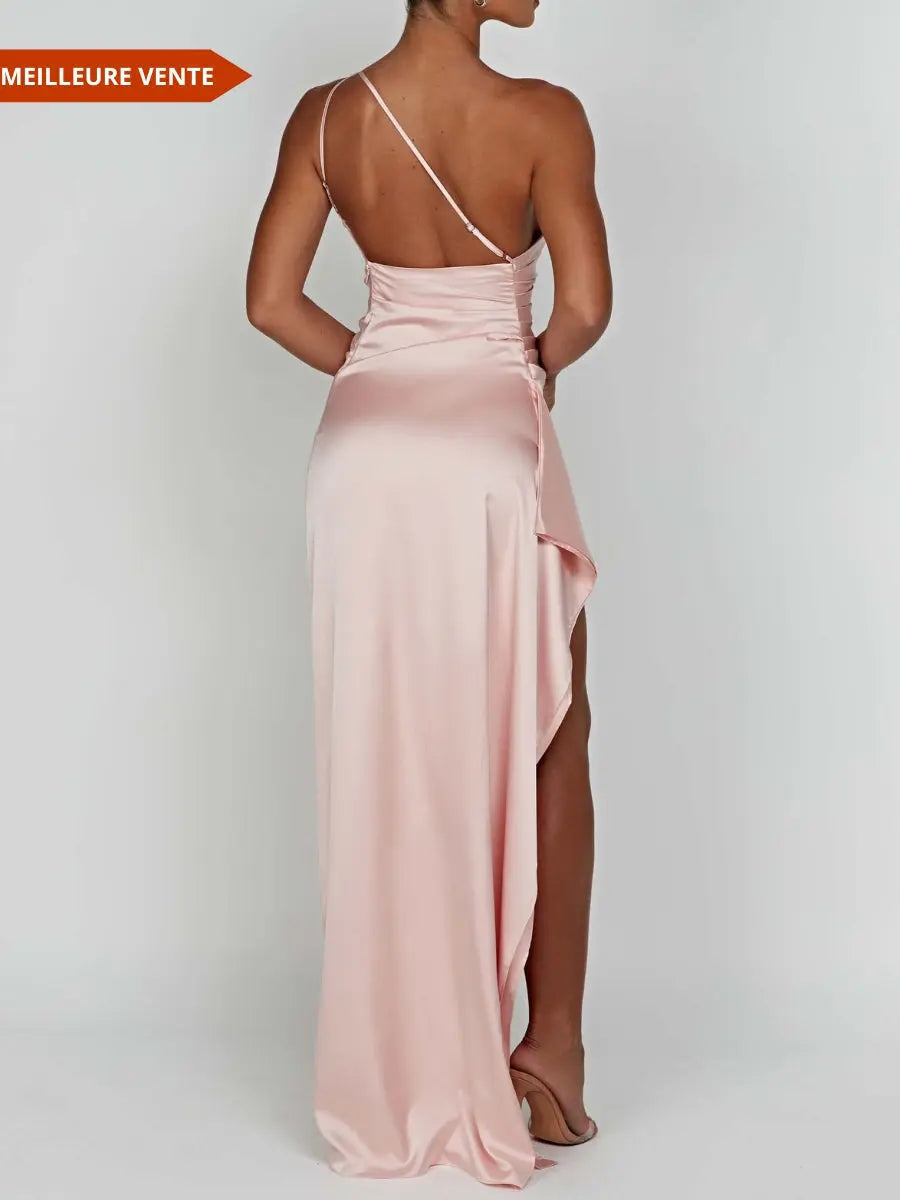 Robe maxi à fente haute en satin rose - ComfySweet