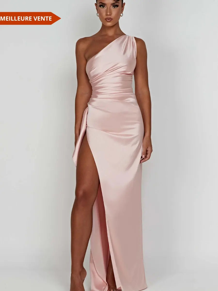 Robe maxi à fente haute en satin rose - ComfySweet