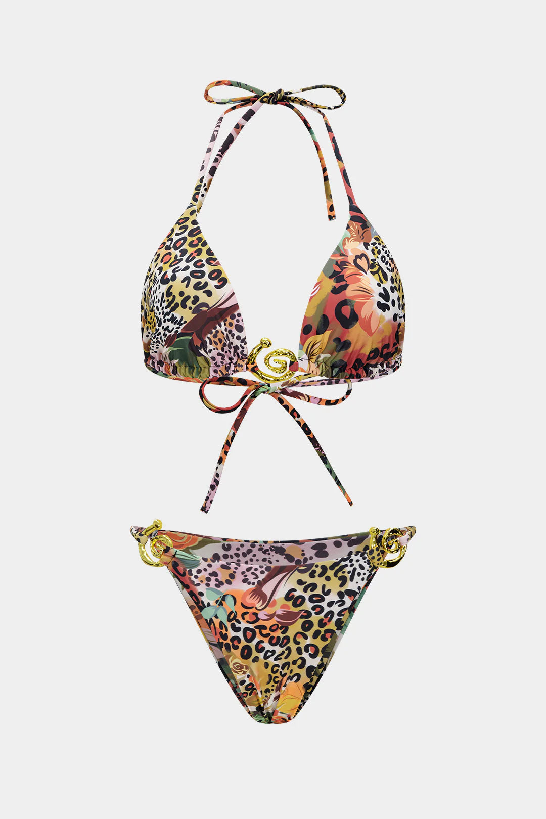 Bikini imprimé multicolore à anneaux dorés