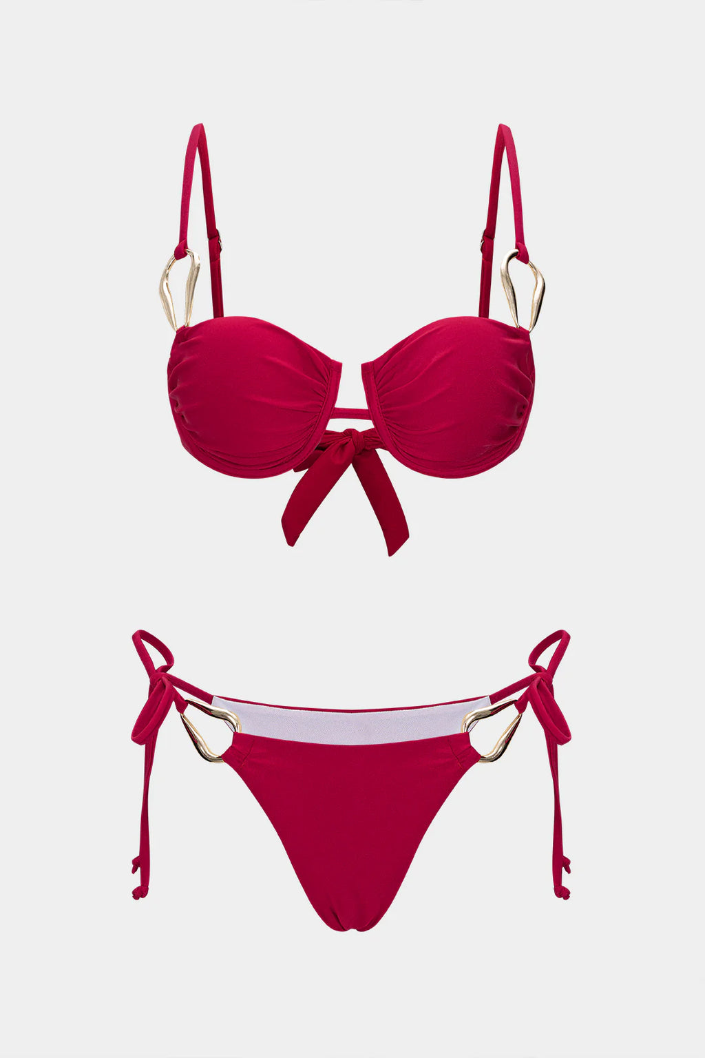 Bikini à nouer rouge à bijoux dorés