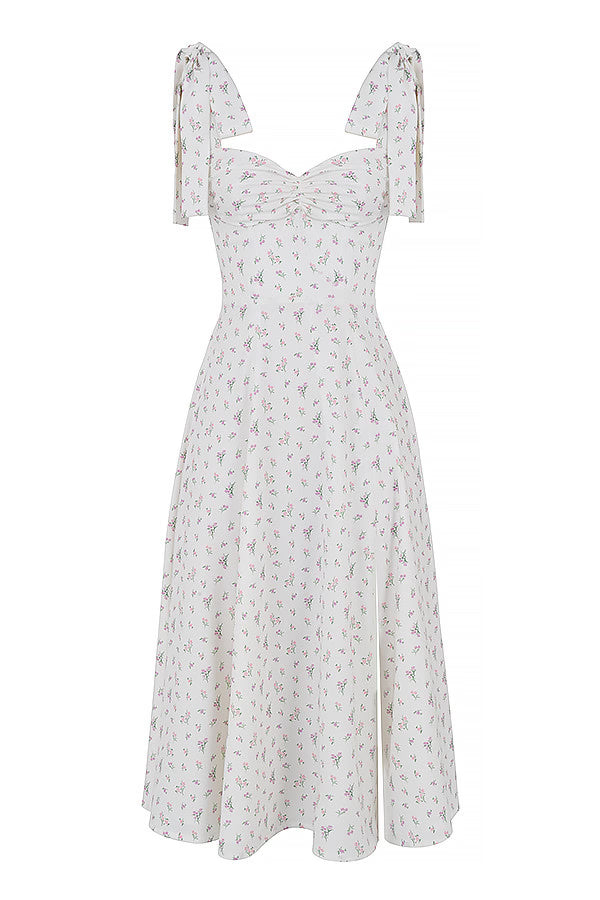 robe midi blanche à fleurs