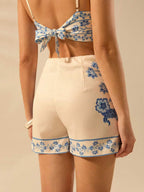 Ensemble crop top et jupe imprimé floral bleu