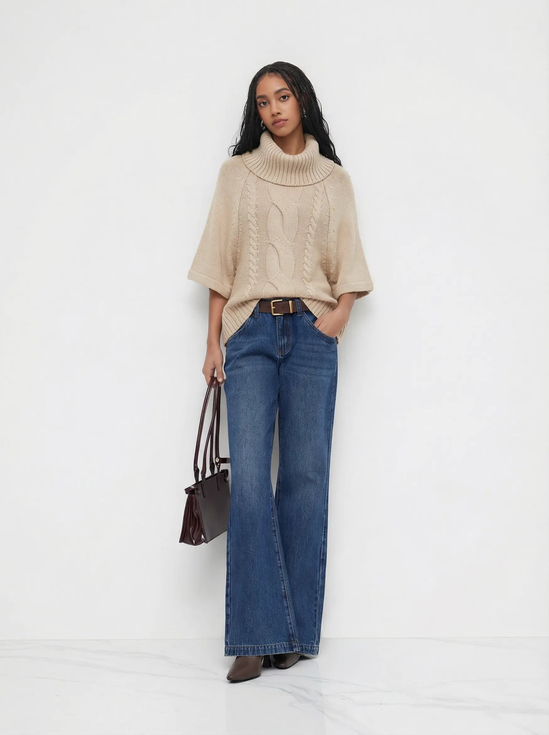 Hauts à col roulé à maille câblée oversize