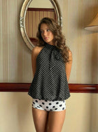 Top dos nu fluide à pois noué