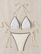 Bikini triangle contrasté blanc nacré
