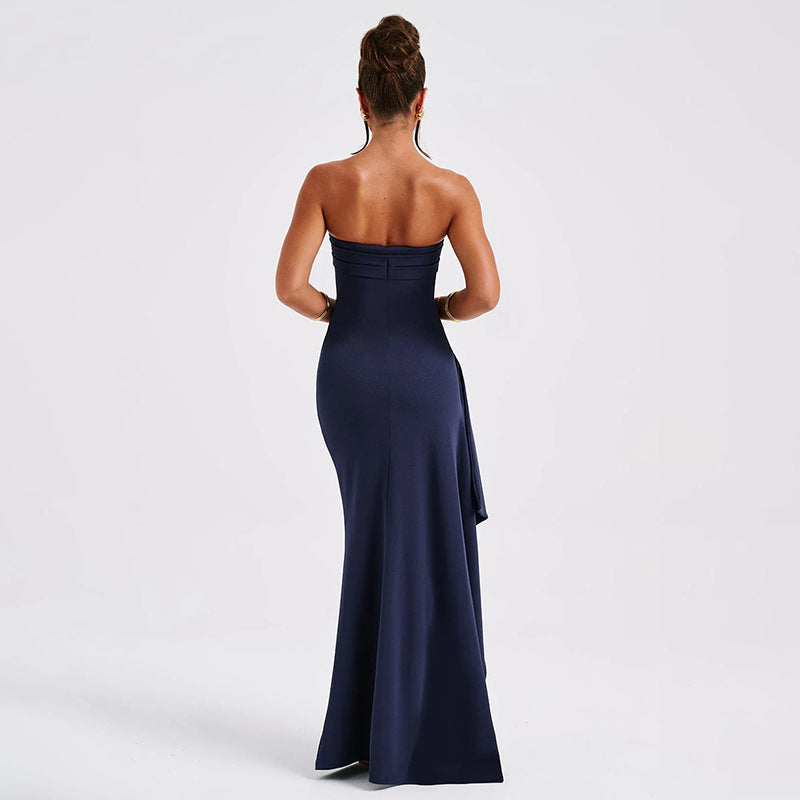 Robe longue à fente haute sexy et dos nu