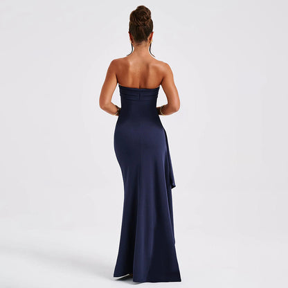 Robe longue à fente haute sexy et dos nu