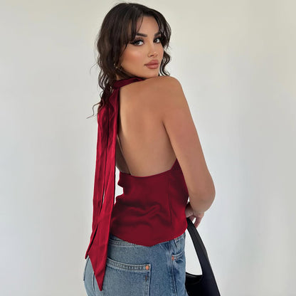 Top halter satiné dos nu glamour