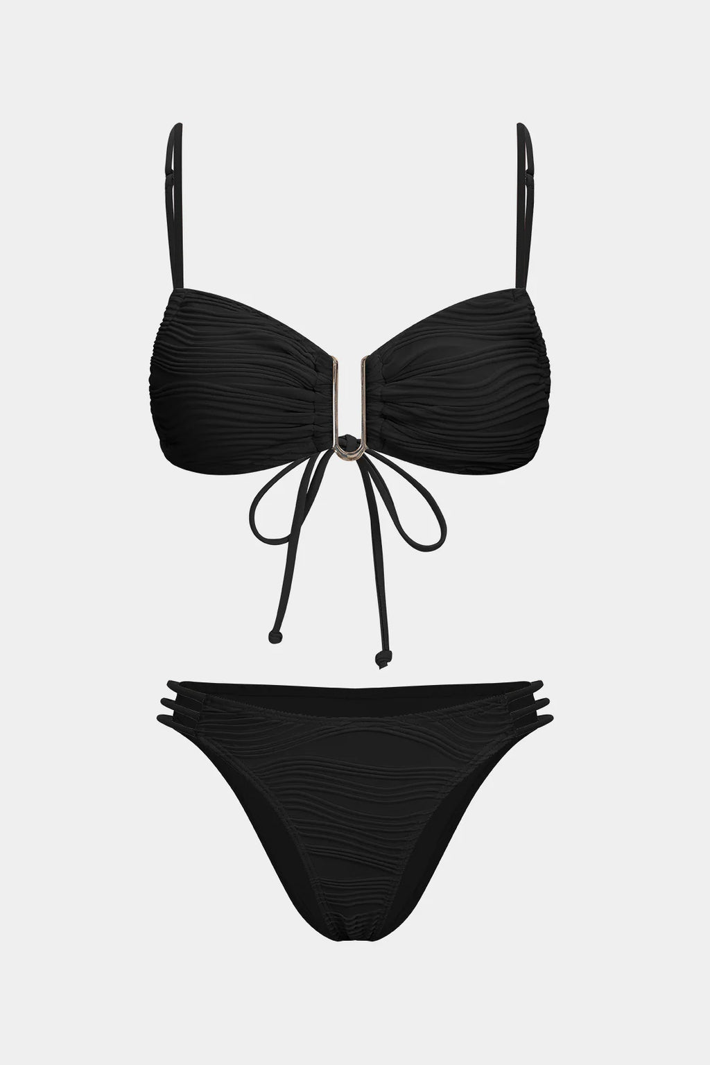 Bikini texturé à détail central métallique