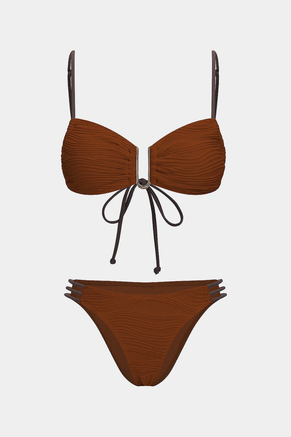 Bikini texturé à détail central métallique