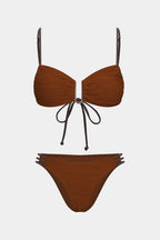 Bikini texturé à détail central métallique