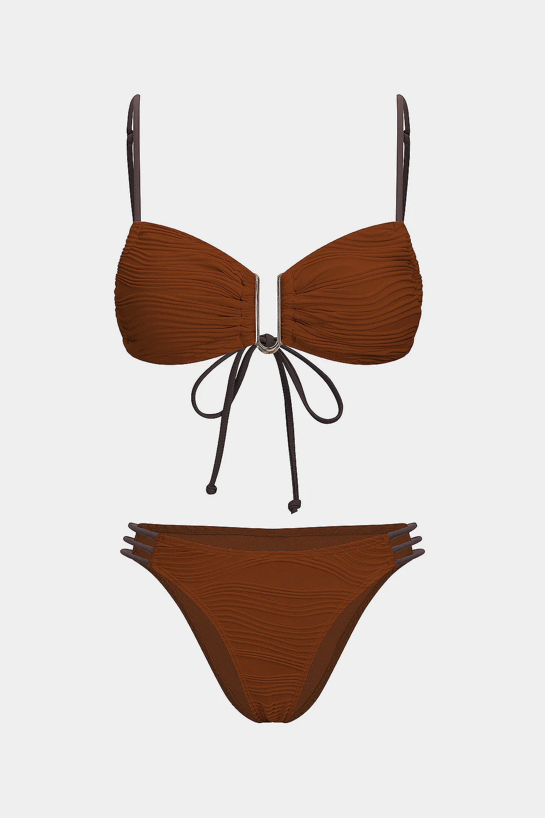 Bikini texturé à détail central métallique