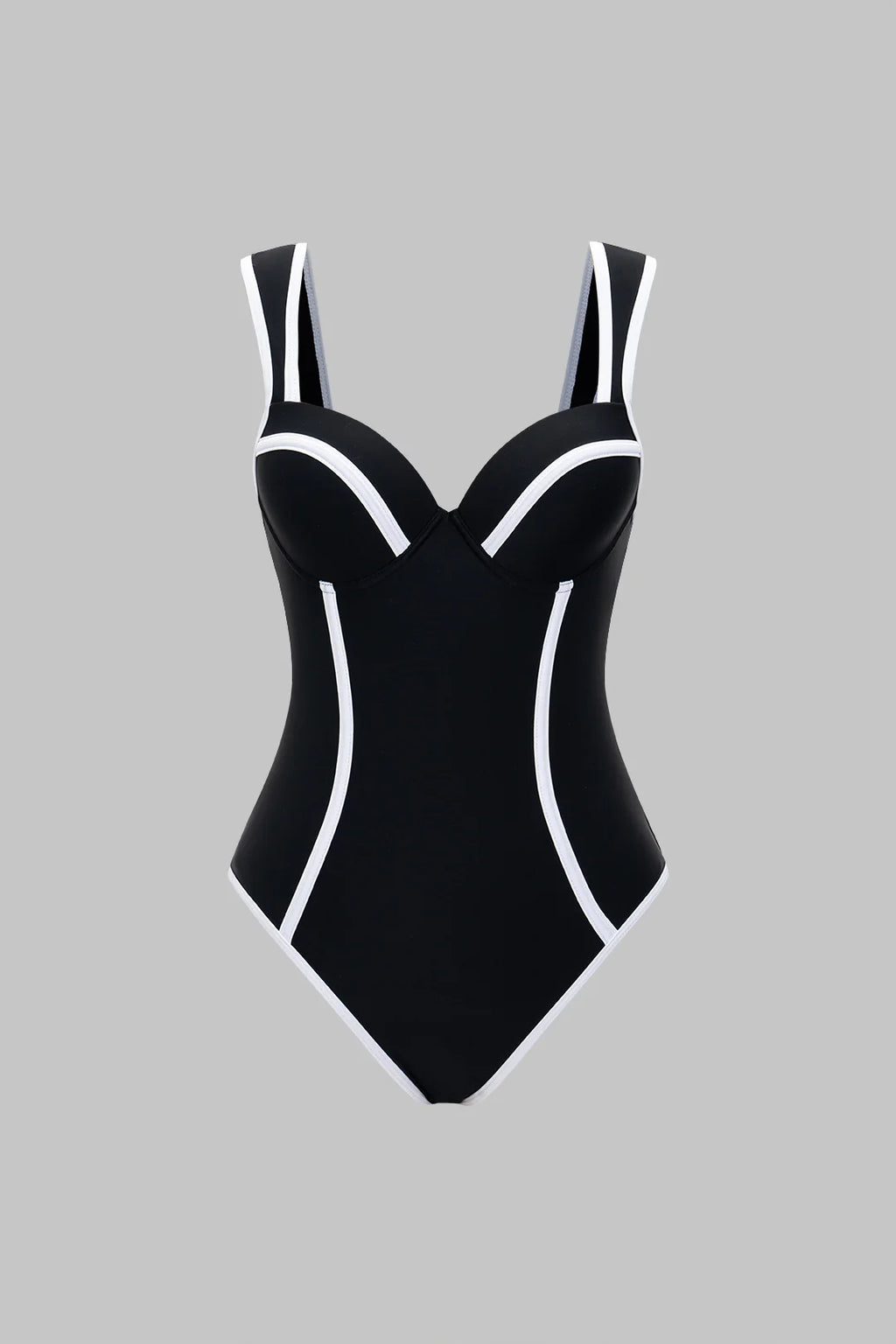 Maillot 1 pièce noir & blanc sculptant