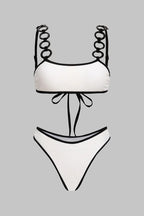 Ensemble bikini noir & blanc à anneaux