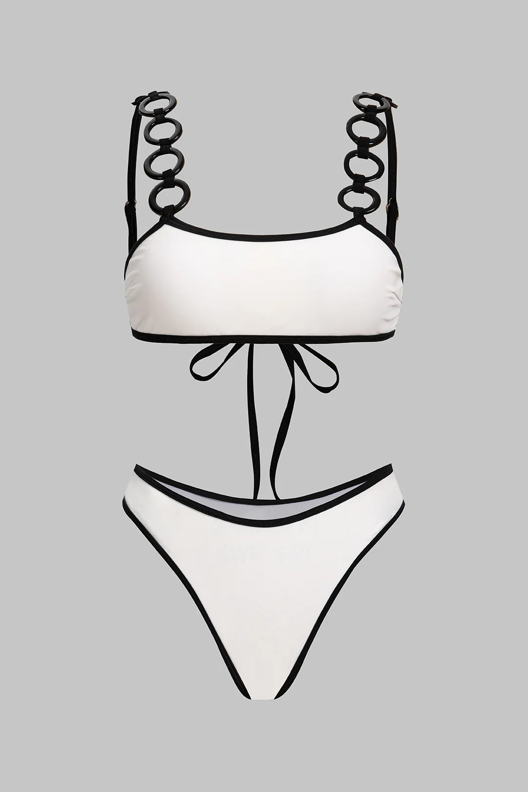 Ensemble bikini noir & blanc à anneaux