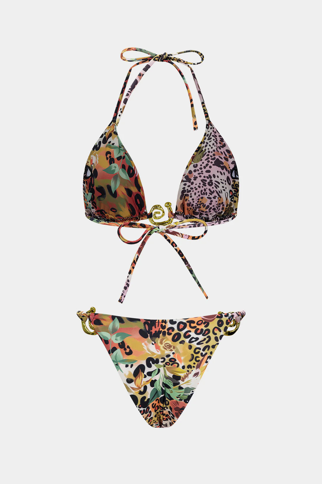 Bikini imprimé multicolore à anneaux dorés
