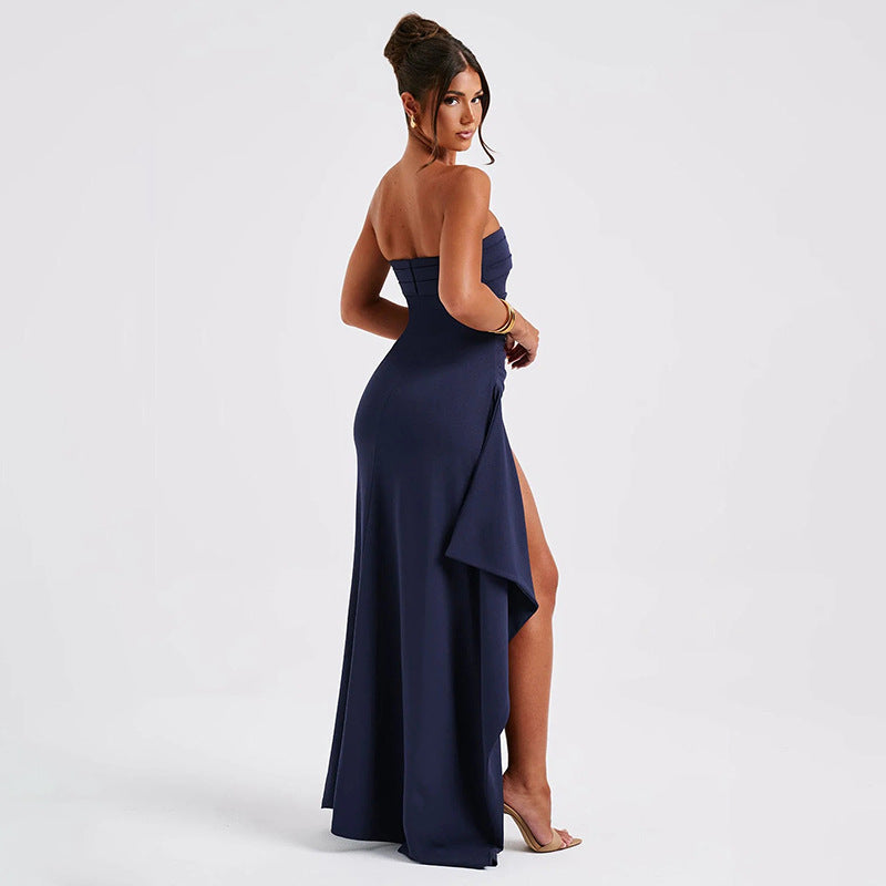 Robe longue à fente haute sexy et dos nu