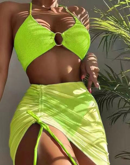 Bikini 3 pièces gaufré avec jupe cache-maillot