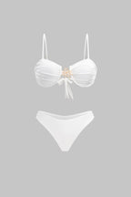 Bikini blanc nacré à bijou soleil doré