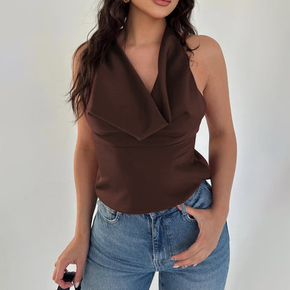 Top halter satiné dos nu glamour