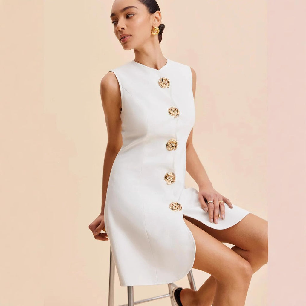 Mini robe sans manches boutons dorés
