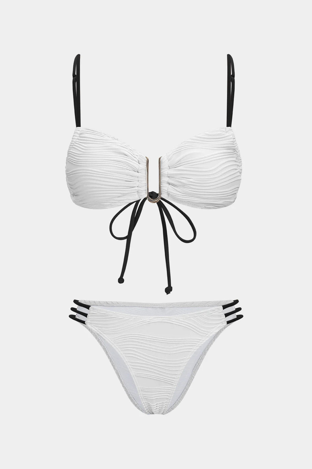 Bikini texturé à détail central métallique