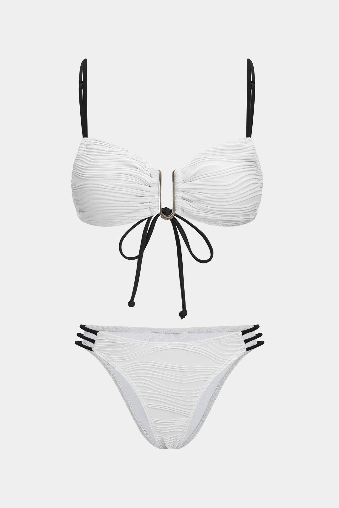 Bikini texturé à détail central métallique