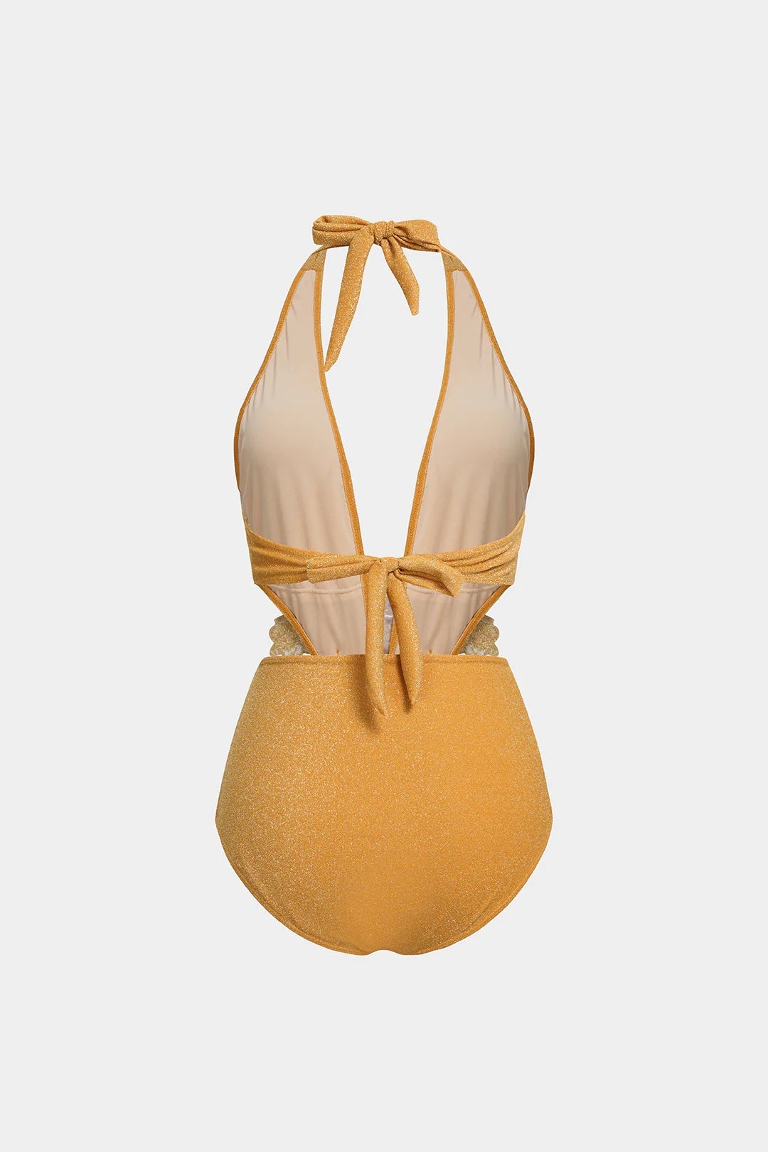 Maillot 1 pièce à fleur 3D or et décolleté