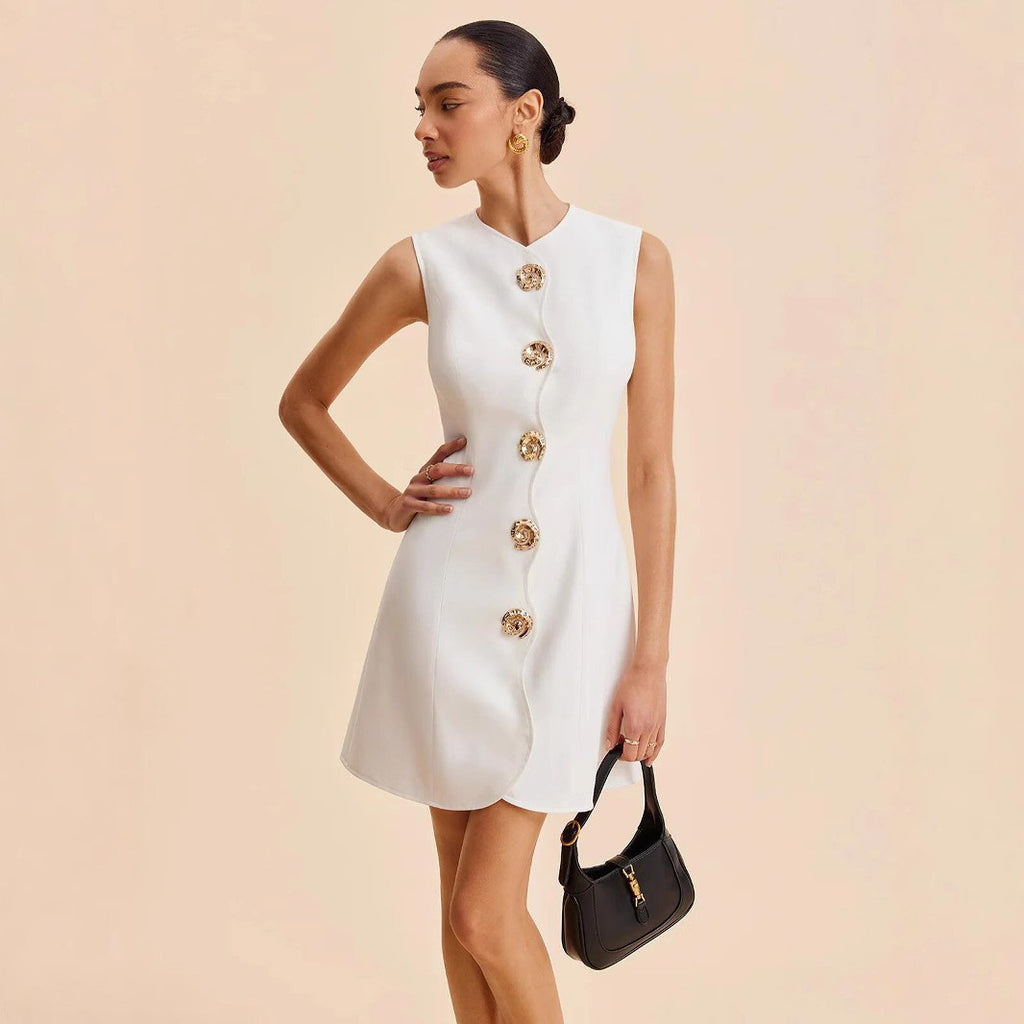 Mini robe sans manches boutons dorés