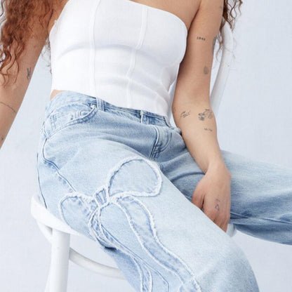 Jeans Baggy brodés papillon