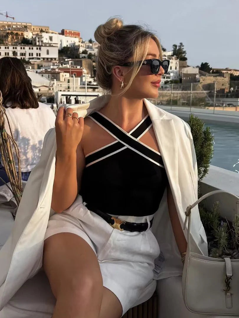 Haut en tricot à bretelles contrastées