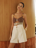 Maillot 1 Pièce Écru Bretelles Ajustables